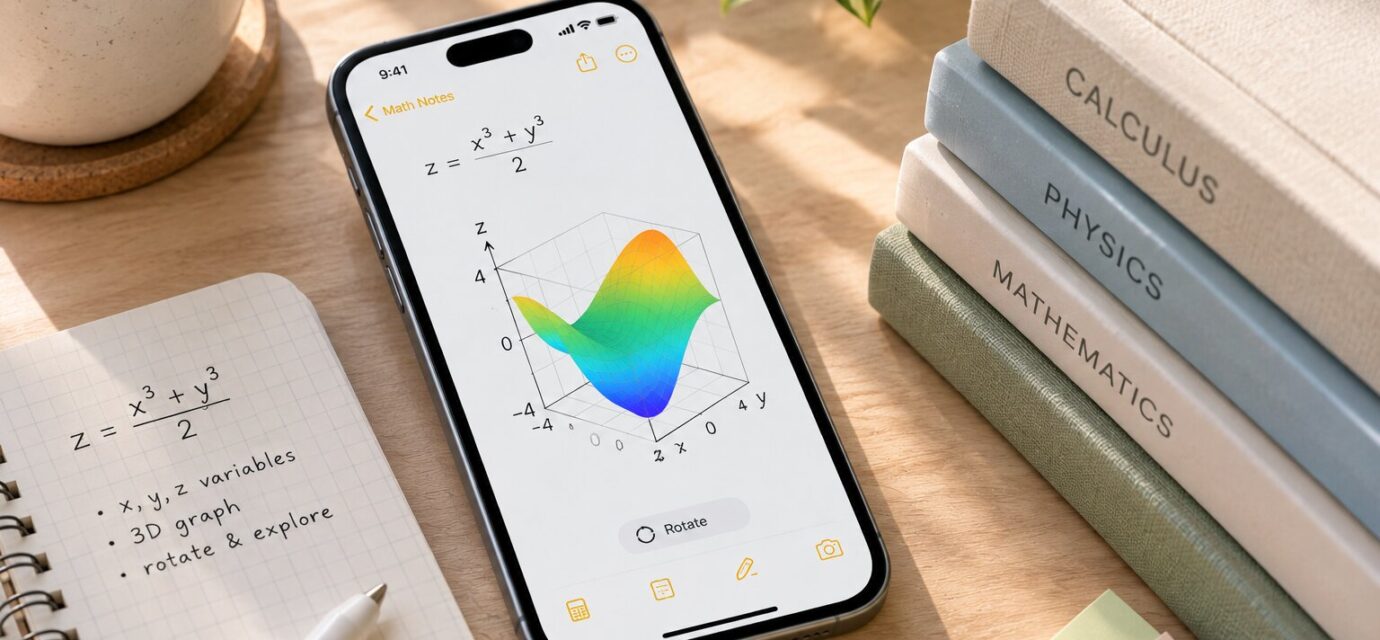 Apple Math Notes displaying an interactive 3D graph