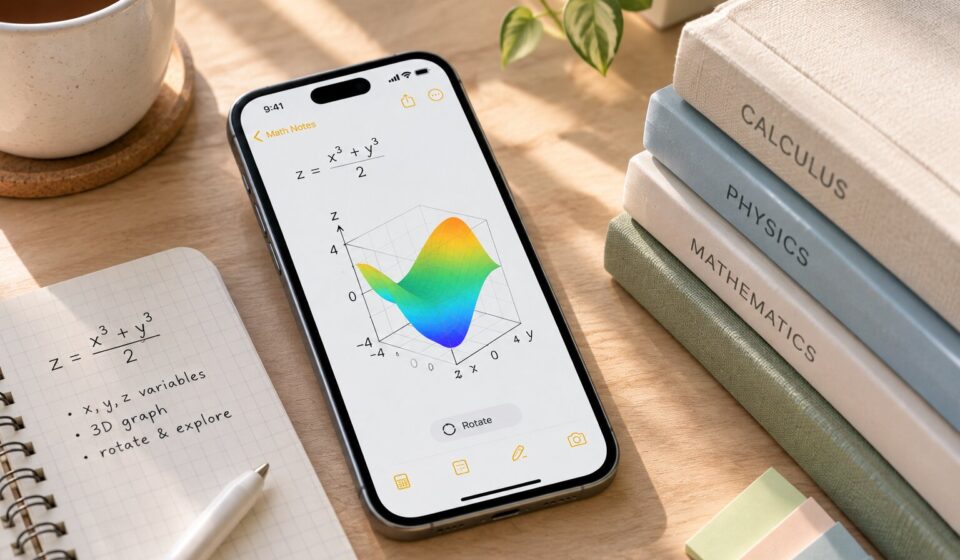Apple Math Notes displaying an interactive 3D graph