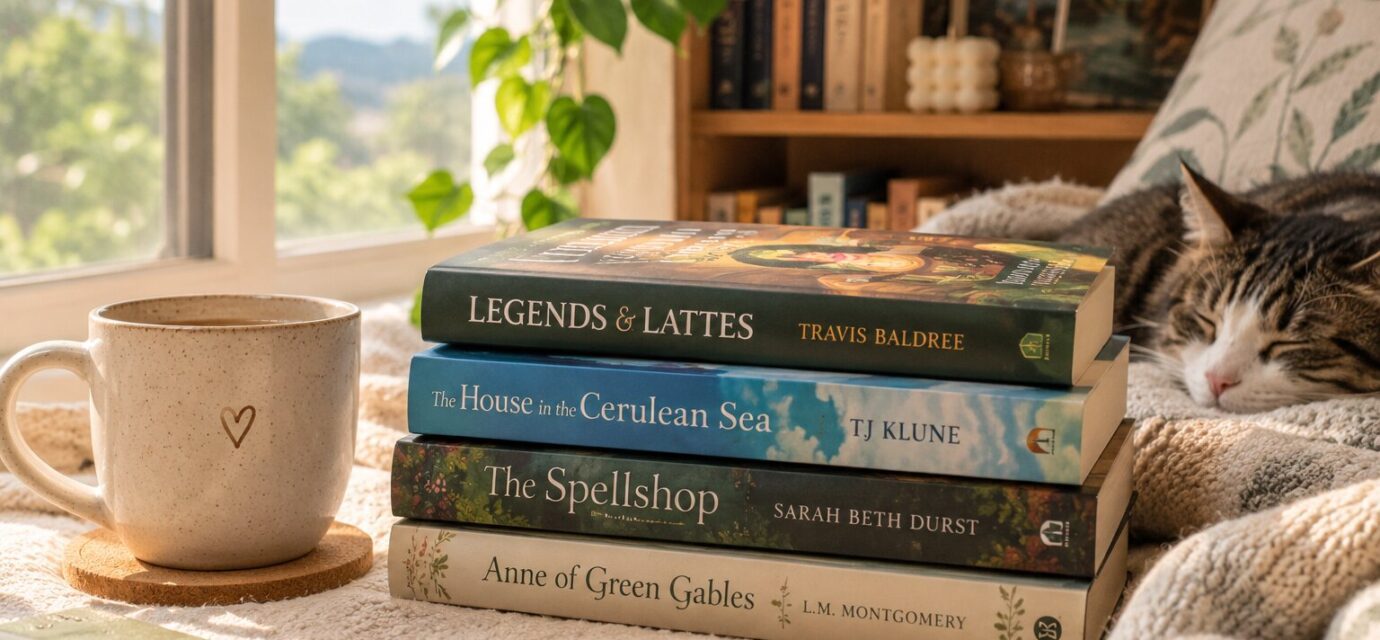 Woman relaxing with cozy and nostalgic fiction
