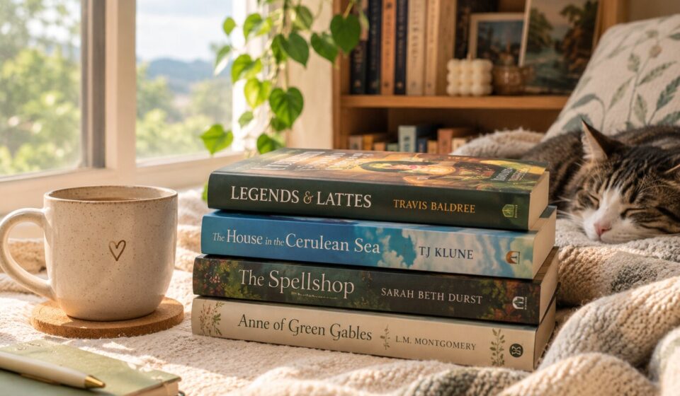 Woman relaxing with cozy and nostalgic fiction